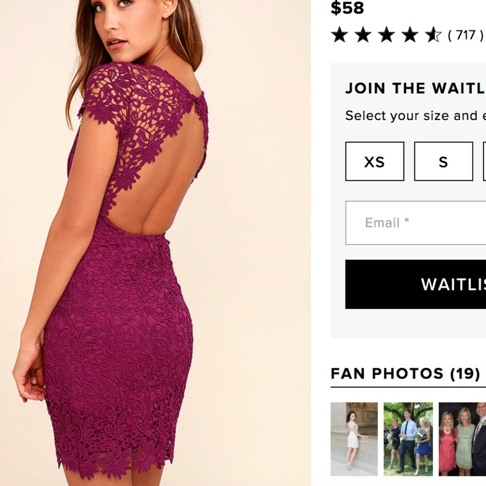 NWT! Lulu's magenta open back lace cocktail dress